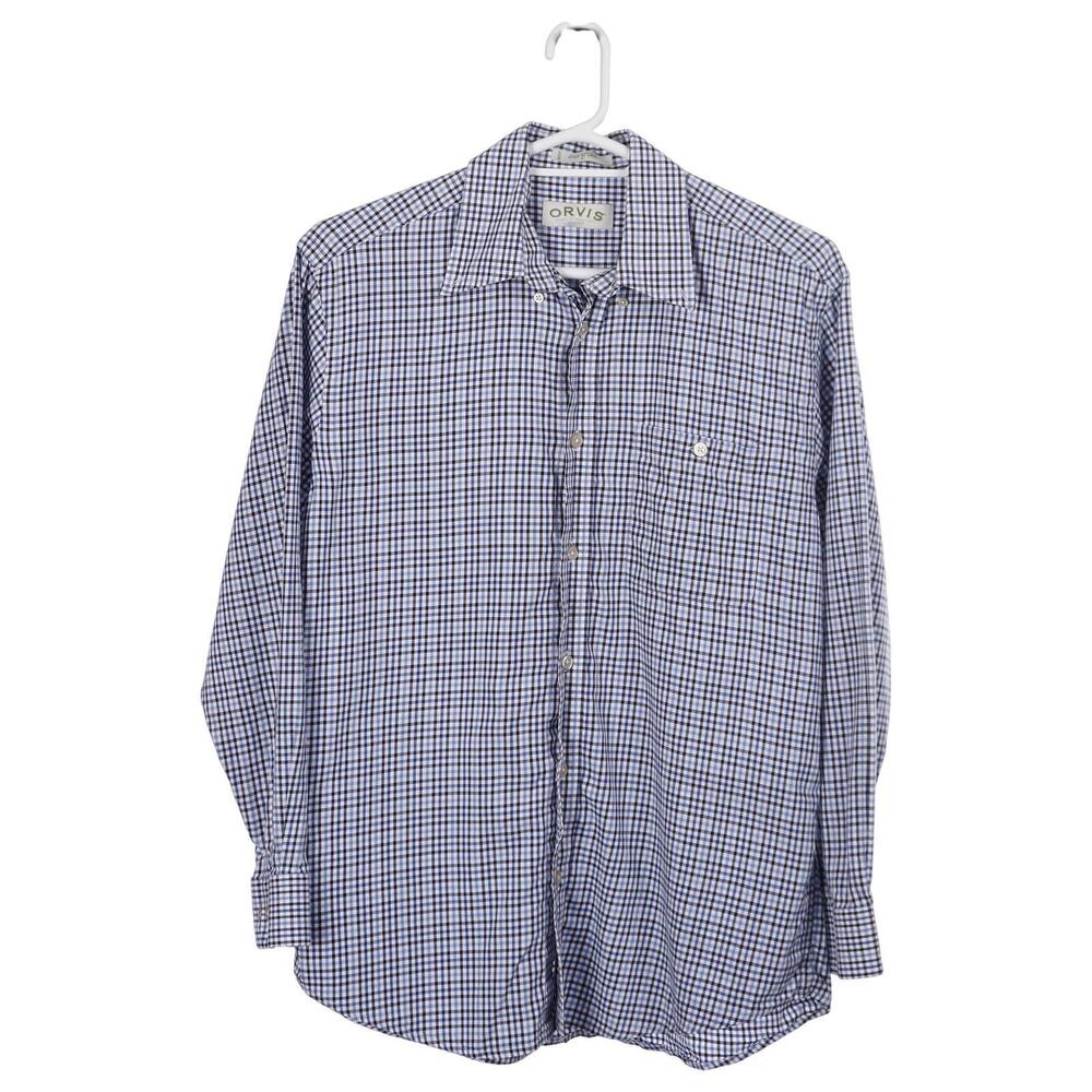 Orvis Shirt Men L Blue Black Check Cotton Long Sleeve Button Down Casual